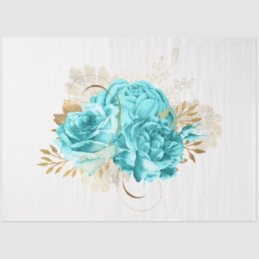 Aqua en Gold Floral Design 20 Tissuepapier (Voorkant)