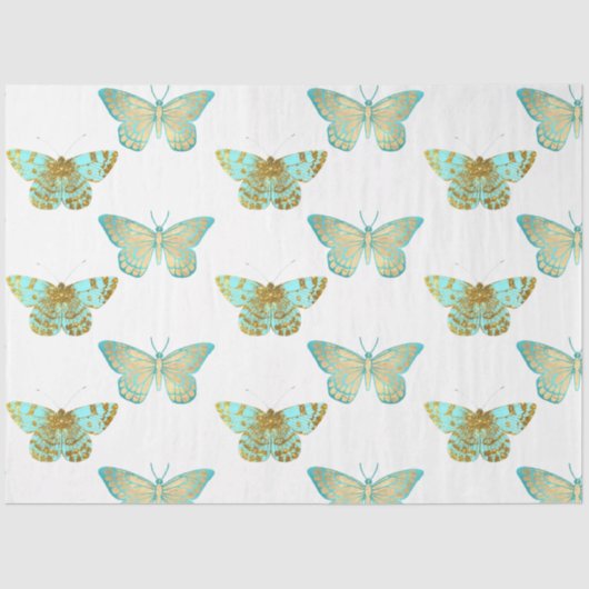 Aqua en Gold Floral Design 2 Tissuepapier (Voorkant)