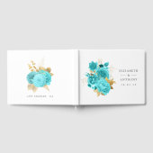 Aqua en Gold Floral Wedding Gastenboek (Volledig)