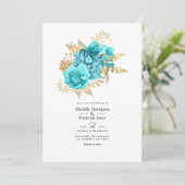 Aqua en Gold Floral Wedding Kaart (Staand voorkant)