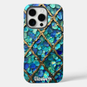 Aqua en Gold Grid textuur Case-Mate iPhone Case (Achterkant)