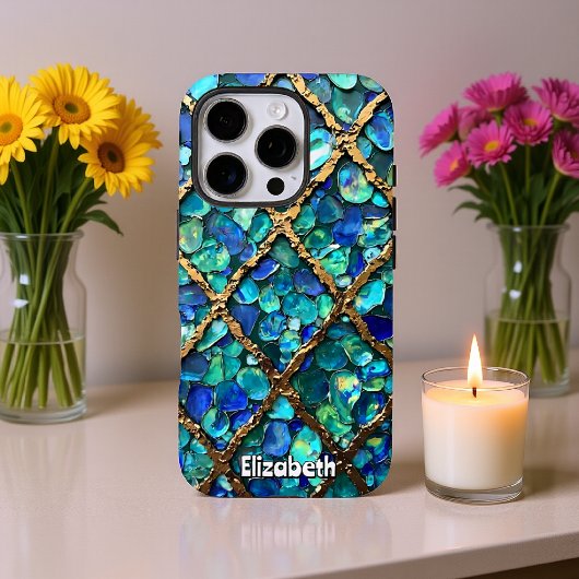 Aqua en Gold Grid textuur Case-Mate iPhone Case