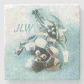 Aqua en Gold Lily Stenen Onderzetter (Voorkant)