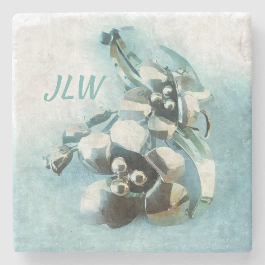  Aqua en Gold Lily Stenen Onderzetter (Voorkant)