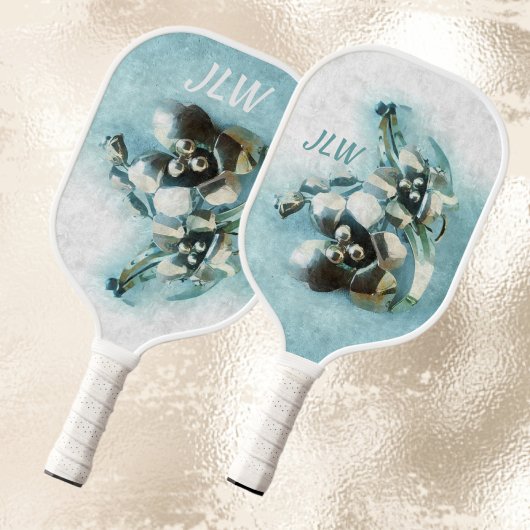 Aqua en Gold  Metallic Lily White Pickleball Paddle