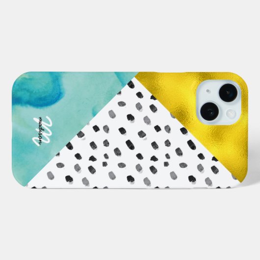 Aqua en Gold Mixed Media Monogramed Case-Mate iPhone Case (Achterkant (horizontaal))