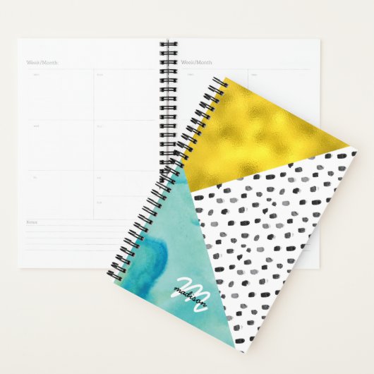 Aqua en Gold Mixed Media Monogramed Planner (Display)