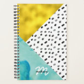 Aqua en Gold Mixed Media Monogramed Planner (Voorkant)