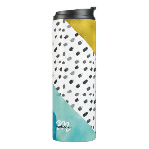 Aqua en Gold Mixed Media Monogramed Thermosbeker