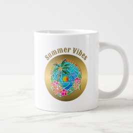 Aqua en Gold Ocean Palm Summer Landschap Grote Koffiekop