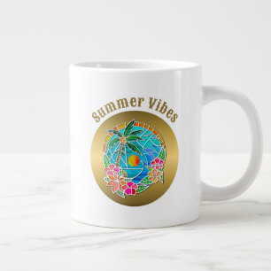 Aqua en Gold Ocean Palm Summer Landschap Grote Koffiekop