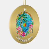 Aqua en Gold Ocean Palm Summer Landschap Keramisch Ornament (Rechts)