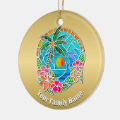 Aqua en Gold Ocean Palm Summer Landschap Keramisch Ornament (Links)