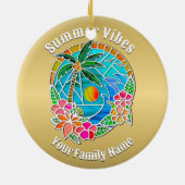 Aqua en Gold Ocean Palm Summer Landschap Keramisch Ornament (Achterkant)