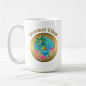 Aqua en Gold Ocean Palm Summer Landschap Koffiemok (Links)