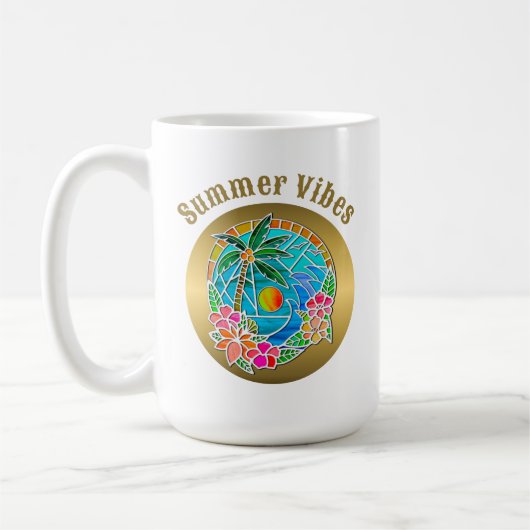 Aqua en Gold Ocean Palm Summer Landschap Koffiemok (Links)