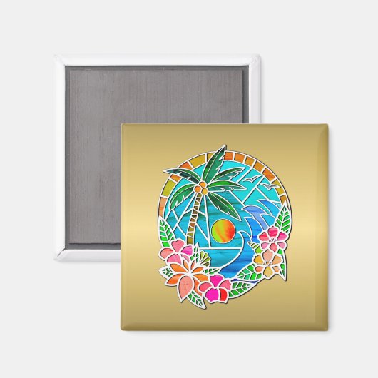 Aqua en Gold Ocean Palm Summer Landschap Magneet (Voorkant / Achterkant)