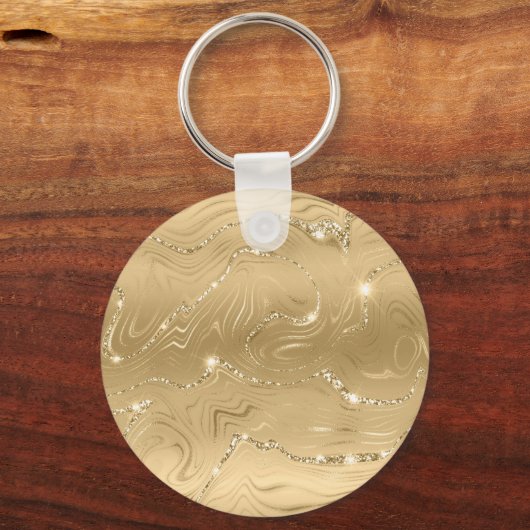 Aqua en Gold Ocean Palm Summer Landschap Sleutelhanger (Achterkant)