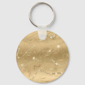 Aqua en Gold Ocean Palm Summer Landschap Sleutelhanger (Achterkant)