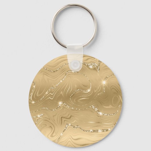 Aqua en Gold Ocean Palm Summer Landschap Sleutelhanger (Achterkant)
