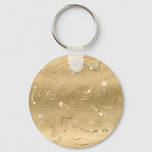 Aqua en Gold Ocean Palm Summer Landschap Sleutelhanger (Achterkant)