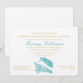 Aqua en Gold Seashell Beach Wedding Kaart (Voorkant / Achterkant)