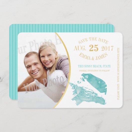 Aqua en Gold Seashell Bewaar de datum Save The Date (Voorkant / Achterkant)