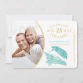 Aqua en Gold Seashell Bewaar de datum Save The Date (Voorkant)