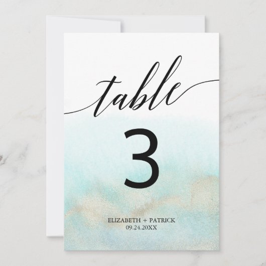 Aqua en Gold Waterverf Beach 5x7"-tabelnummer Kaart (Voorkant)