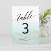 Aqua en Gold Waterverf Beach 5x7"-tabelnummer Kaart (Staand voorkant)