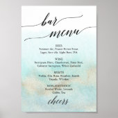 Aqua en Gold Waterverf Beach Bar Menubord Poster (Voorkant)