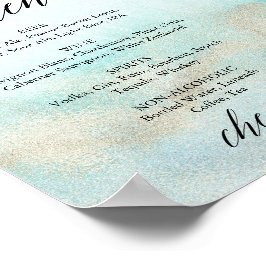 Aqua en Gold Waterverf Beach Bar Menubord Poster (Hoek)