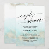 Aqua en Gold Waterverf Beach Couples Shower Kaart (Voorkant / Achterkant)