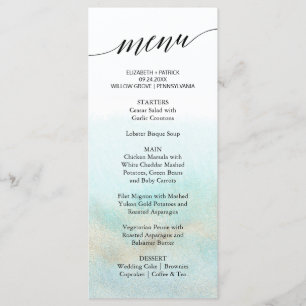 Aqua en Gold Waterverf Beach Dinner Menu Kaart