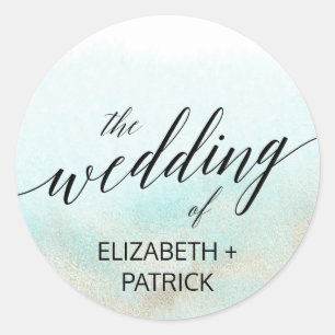 Aqua en Gold Waterverf Beach Envelope zegels