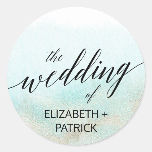 Aqua en Gold Waterverf Beach Envelope zegels (Voorkant)