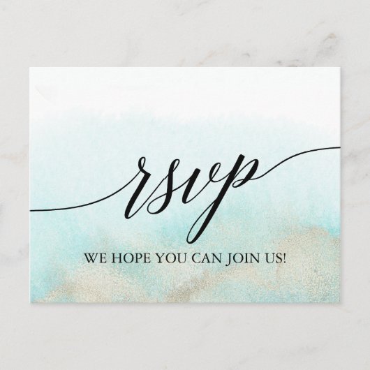 Aqua en Gold Waterverf Beach Menu Keuze RSVP (Voorkant)