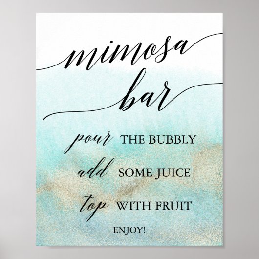 Aqua en Gold Waterverf Beach Mimosa Bar Sign. Poster (Voorkant)