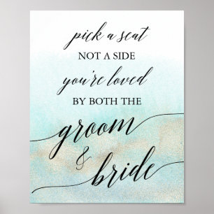 Aqua en Gold Waterverf Beach Pick A Seat Sign Poster
