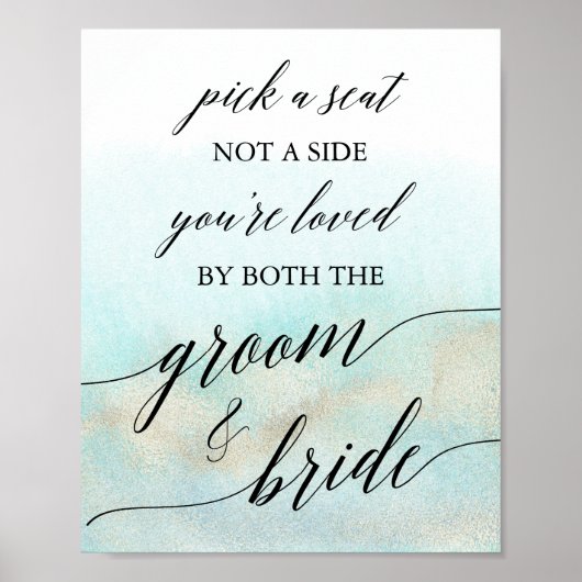 Aqua en Gold Waterverf Beach Pick A Seat Sign Poster (Voorkant)