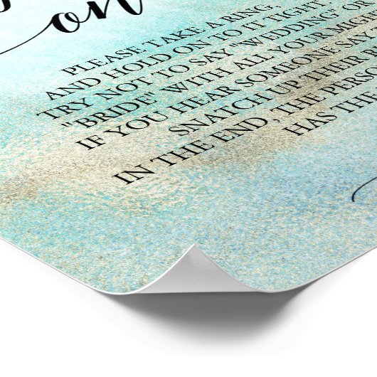 Aqua en Gold Waterverf Beach Ring Game Sign Poster (Hoek)