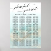 Aqua en Gold Waterverf Beach Seating Chart Poster (Voorkant)