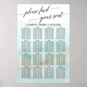 Aqua en Gold Waterverf Beach Seating Chart Poster