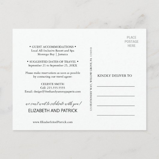 Aqua en Gold Waterverf Beach Sla de datum op Aankondigingskaart (Achterkant)