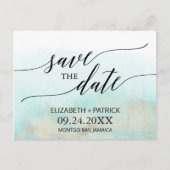 Aqua en Gold Waterverf Beach Sla de datum op Aankondigingskaart (Voorkant)