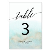 Aqua en Gold Waterverf Beach Table Number Kaart (Voorkant)