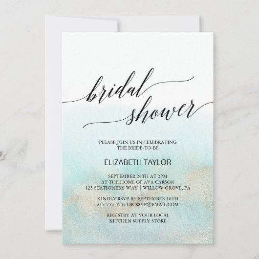 Aqua en Gold Waterverf Beach Vrijgezellenfeest Kaart (Voorkant)