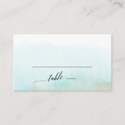 Aqua- en Gold-Waterverf-flatbruiloft Plaatskaartje (Voorkant)