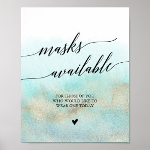 Aqua- en Gold-Waterverf-maskers Beschikbaar teken Poster