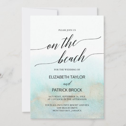 Aqua en Gold Waterverf op het strand Kaart (Voorkant)